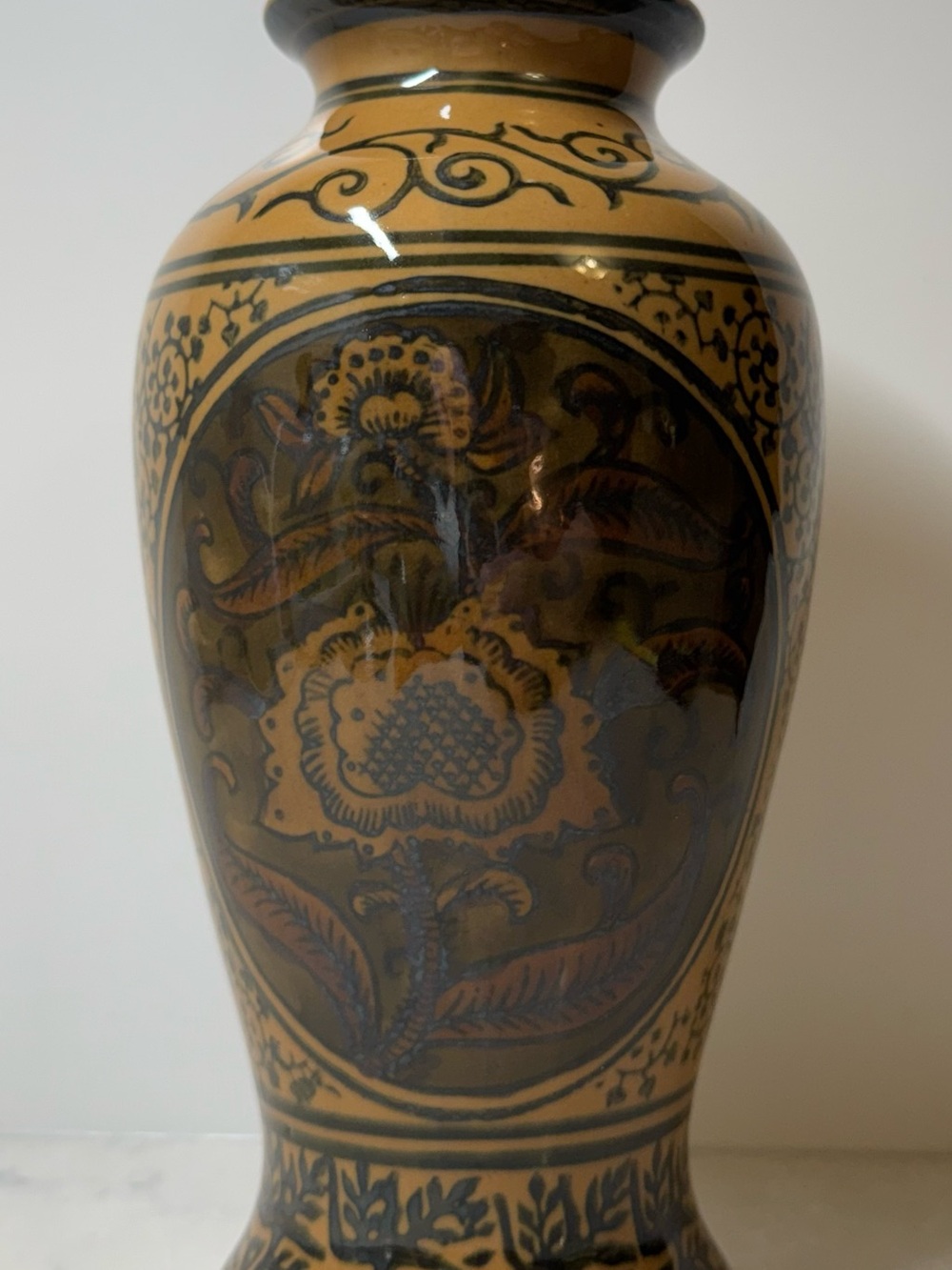 Mustard and Brown Decorative Floral Vase by Canaan Collection